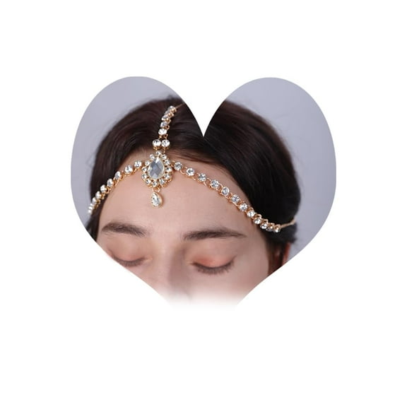 Boho Dainty Crystal Head Chain Rhinestone Teardrop Forehead Chain Belly Dancer Jewelry Wedding Headband Prom Party Festival Hair Accessories for Women (Gold)