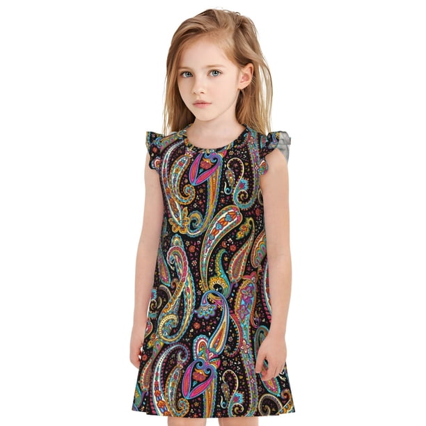 Balery Watercolor Romantic Paisley Camisón de princesa para niñas, pijama de algodón con mangas abullonadas, suave y bonito.-Medium