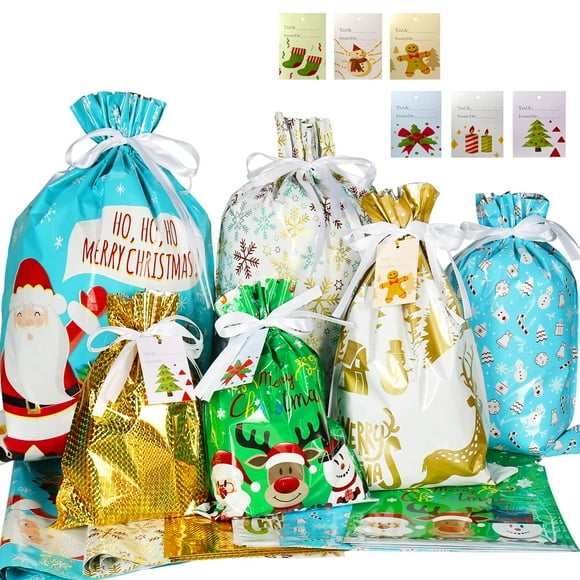 Paquete HRX de 30 bolsas de regalo de Navidad con cordón y etiquetas