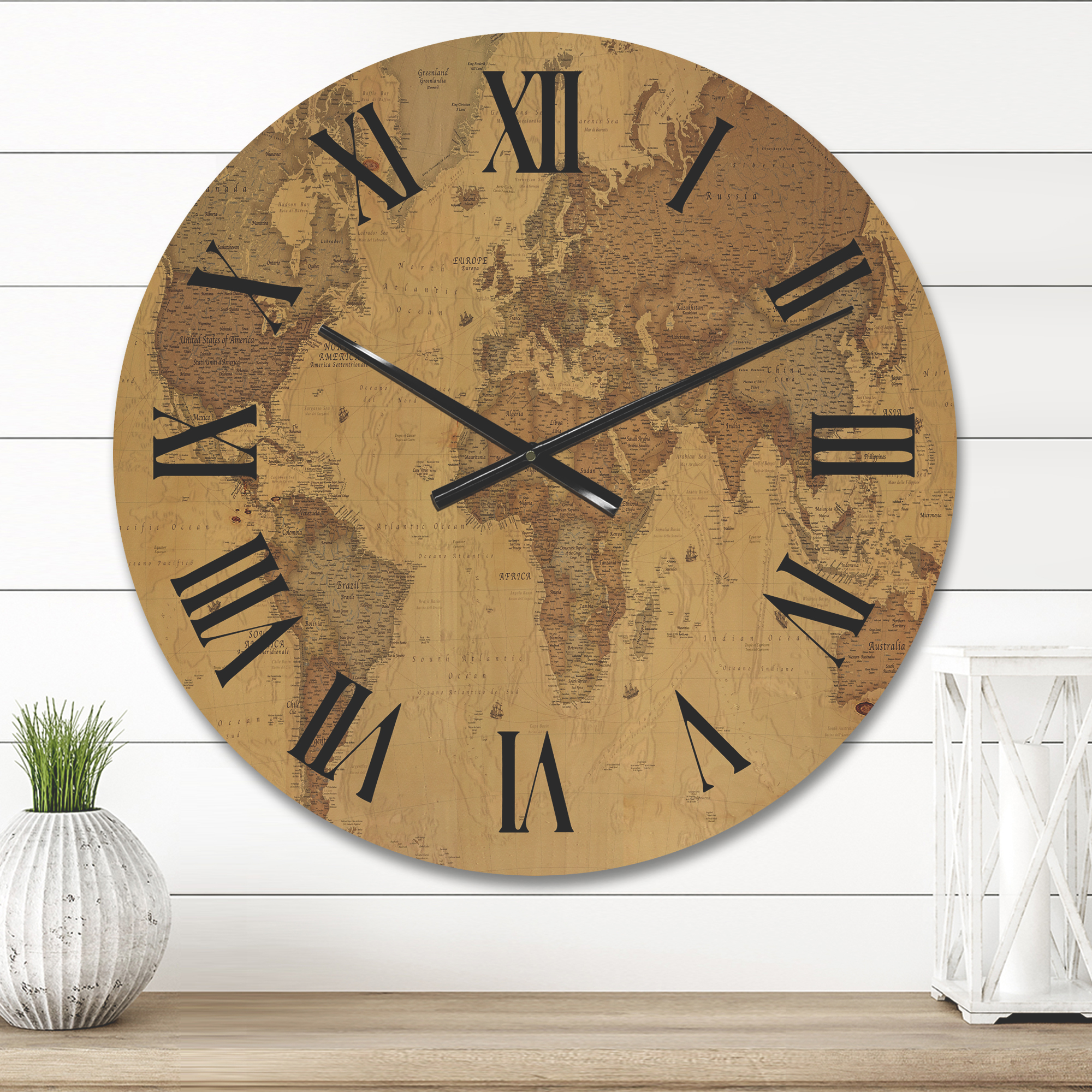 Designart 'Ancient World Map III' Vintage Wood Wall Clock
