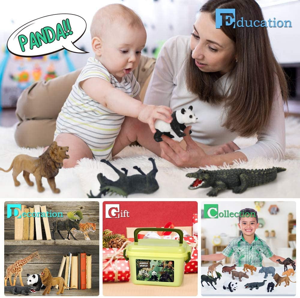 VKZON Animal Figure Toys Safari Figurines, Plastic African Animals Educational Learning Playset with Elephant, Giraffe, Lion, Tiger for Kids Toddlers Children Age 3-8