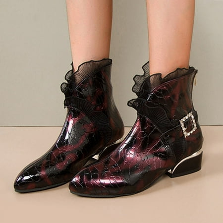 

TANGNADE Zipper High Boots Women s Short Heels Shoes Chunky Retro Fashion Thermal Breathable Women s Boots