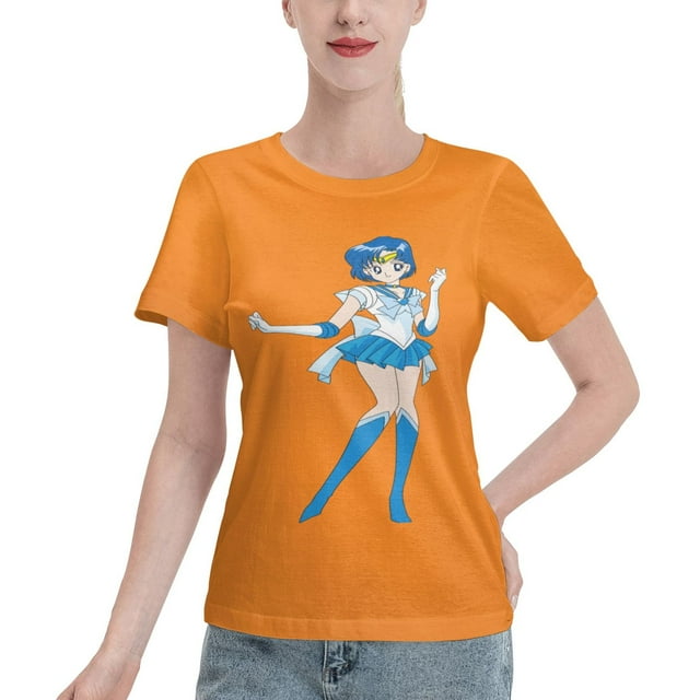 T-Shirt Basique à Manches Courtes pour Femmes Sailor Moon Mizuno Ami