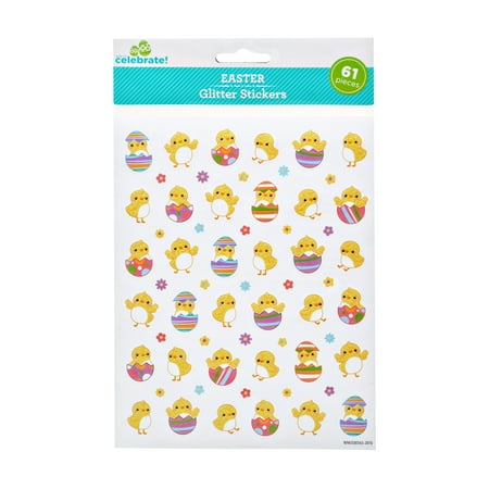 Way To Celebrate Easter Glitter Stickers, Chicks, 61 Count