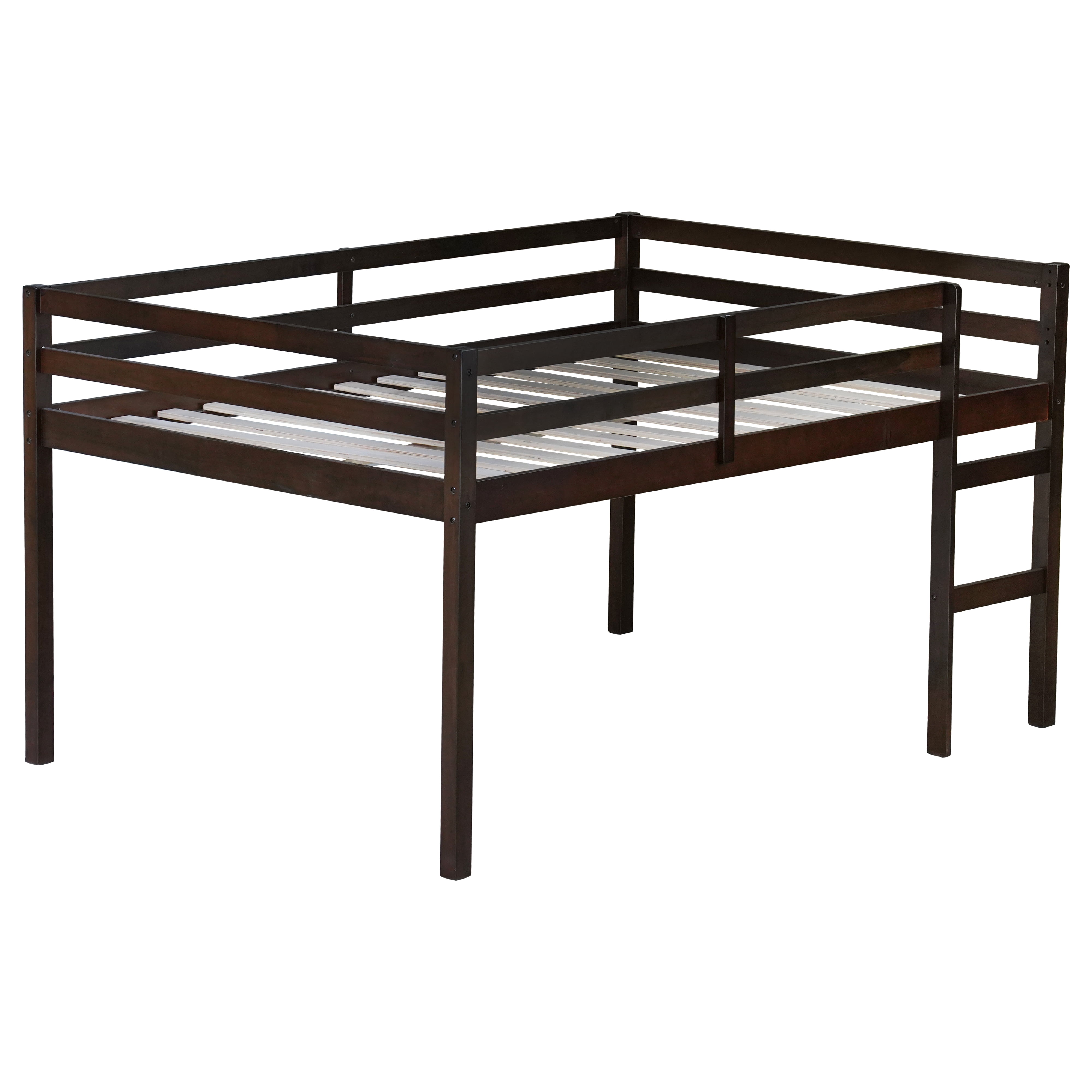 Miniyam Modern Full Size Loft Bed with Ladder, Minimalist Design, Espresso
