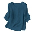 thumbnail image 2 of Blue Womens Blouses Women's Fashionable Casual Solid Color Pleated Cotton and Linen Tops Shirts and T Shirts Ladies Tops and Blouses, 2 of 6