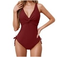 thumbnail image 2 of QIUOMBBP Womens Tummy Control Swimsuits V Neck High Cut Mesh One Piece Bathing Suit with Padded Slimming Swimwear for Beach Wine XXL, 2 of 5