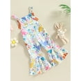 thumbnail image 3 of Bagilaanoe Toddler Baby Girl Easter Jumpsuit Sleeveless Rabbits Print Romper Overalls 6M 12M 18M 24M 3T 4T Kids Long Flared Pants Summer Outfits, 3 of 9