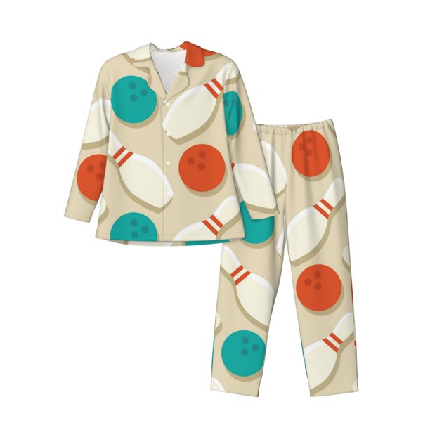 Fotbe Vintage Bowling Pijama de Hombre con Estampado de Manga Larga, Conjunto de 2 Piezas, Ropa de Dormir Suave y Cómoda con Bolsillos-X-Large