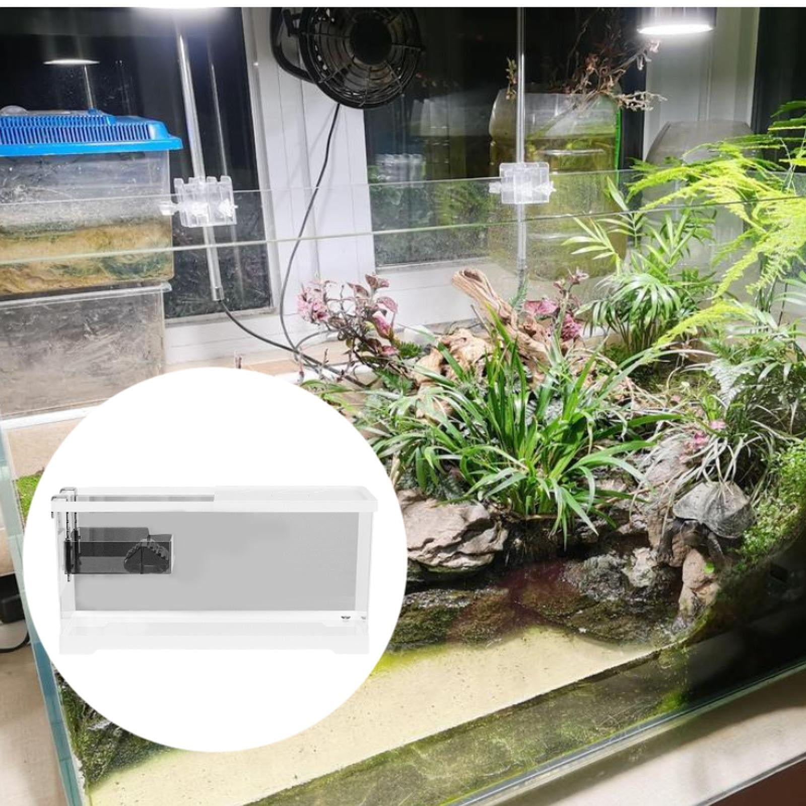 oshhni Turtle Tank Aquarium Hideout Hatching Area Feeding Box with Basking M w and Lid White