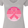 thumbnail image 4 of Inktastic Breast Cancer Pink Ribbon Retro Women's V-Neck T-Shirt, 4 of 5