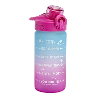 Tasty 16 oz Pink and Blue Ombre Plastic Water Bottle with Wide Mouth and Flip-Top Lid