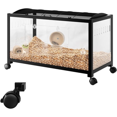 Historyli Large Hamster Cage with Acrylic Sides,Metal Guinea Pig Cages,Universal Wheels+Chew-Proof Dual Door Stackable Cages for Guinea Pigs,Gerbil,Black