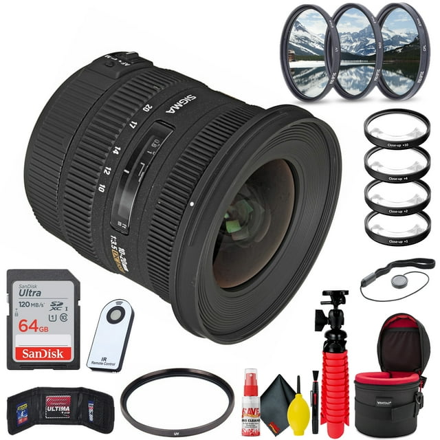 Lente Sigma 10-20mm f/3.5 EX DC HSM para Nikon F paquete de lujo con accesorios