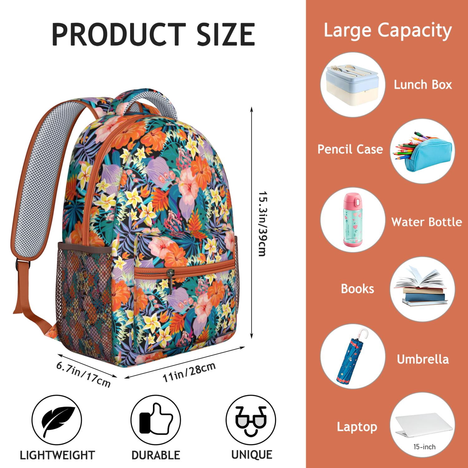 Vintage Botanical Print Backpack - Waterproof Lightweight Student Backpack