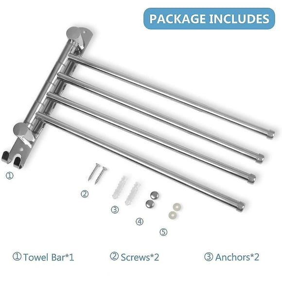 180rotation Towel Holder Stainless Steel Bath Towel Holder With 4-armed Swivel Arm Towel Rail Wall-mounted Bathroom Towel Rails Brushed For Bathroom