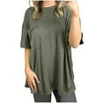 thumbnail image 1 of Yuyuzo Automne Tops pour Femmes Manches Courtes Décontracté Ample Confortable Col Rond T-Shirts Unis, 1 of 6
