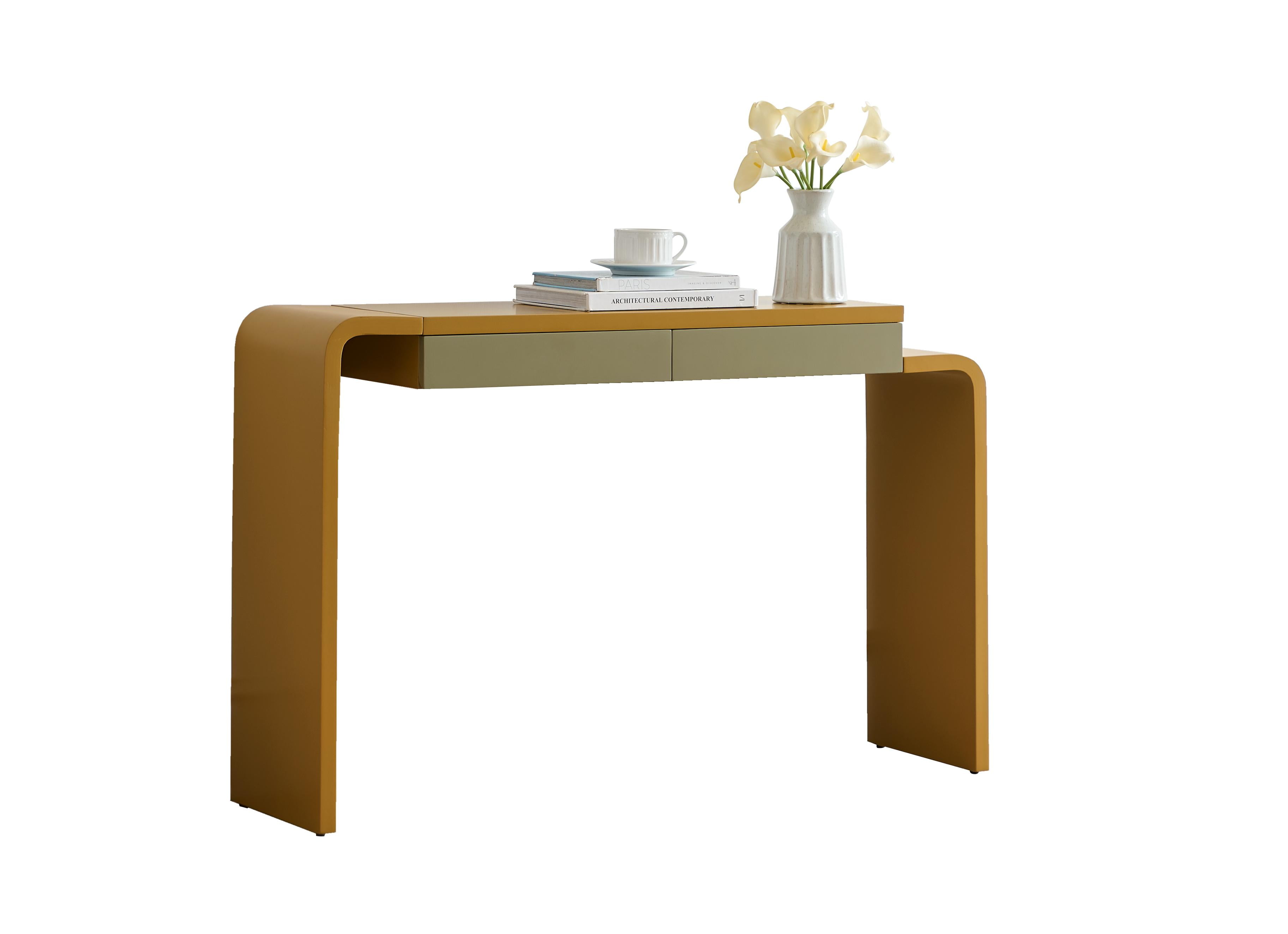 Kings Brand Furniture Yuma Wooden Console Table - Contemporary Thin Sofa Table, Side Table, Entryway Table with 2 Drawers Perfect for Hallway, Living Room, Foyer (Honey Mustard)