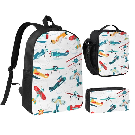 Cute Airplane Backpack Set 3pc ,Backpack with Lunch Bag and Bag 17 Inch