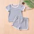 thumbnail image 2 of Ahuyic Summer Toddler Kids Casual Fashion Outfits, Boys And Girls Clothing Sets,Summer Boys And Girls Casual Solid Color Outfits Short Sleeve Round-Neck Blouses Shorts Sets, 2 of 5