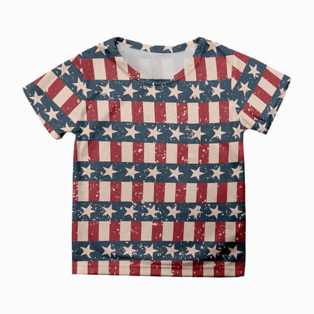 CAUYDY Toddler Baby Boy Girl 4th of July Shirt USA Stars Short Sleeve T-Shirt Tops Fourth of July Outfit Memorial Tee(L101-Navy 6-7 Y)