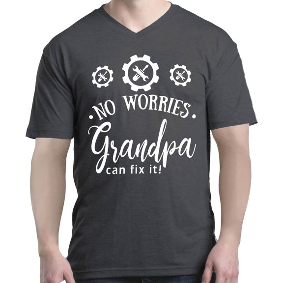 Shop4Ever Men's No Worries Grandpa Can Fix It Father's Day V-Neck T-Shirt Shirts