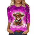 thumbnail image 2 of Byworldtasic Women's Oversize Long Sleeve Tops Women's 3/4 Length Sleeve Pullover Tops Round Neck Lightweight Breathable T-shirts Highland Cattle Print Blouses Hot Pink, 2 of 6