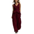 thumbnail image 3 of QATAINLAV Woman Matching Sets Sleeveless Ruffle Hem Tank Top and Wide Leg Pants Two Piece Summer Outfits Wine XL, 3 of 7