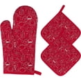 thumbnail image 1 of Guantes de horno y agarraderas de cocina, guantes de horno de algodón resistentes al calor, guantes de horno de puño largo para asar, cocinar, hornear, microondas, 3 piezas (rojo), 1 of 5