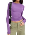 thumbnail image 2 of Kaprioy Womens Long Sleeve Tops Trendy Crop Tops Going Out Clothes Y2k Clothes Fall Fashion T-shirts 2025 Purple, M, 2 of 6
