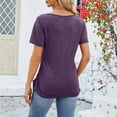 thumbnail image 2 of Women's Fashion Casual Solid Color Button U Neck Loose Short Sleeved Drawstring Top T Shirt, 2 of 2