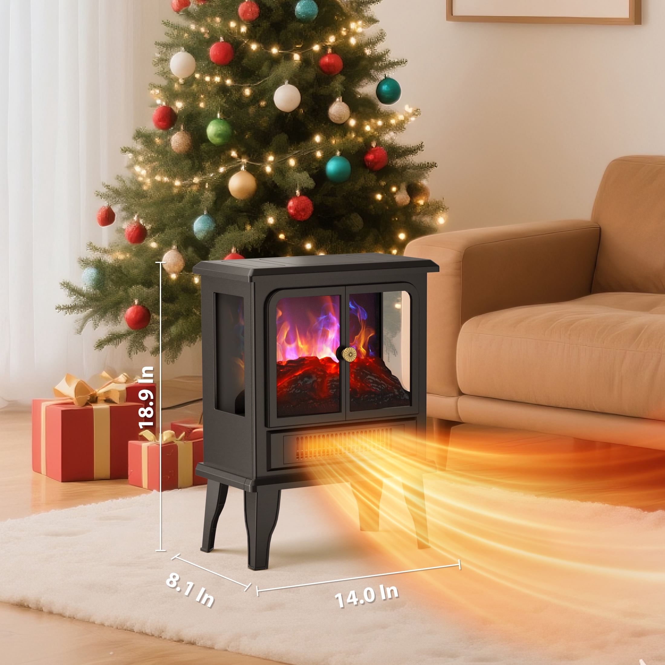 PRO CHOICE Electric Fireplace Infrared Stove Heater, 18" Portable Freestanding Space Heater W/3D Flame, 1500W, Black