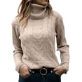thumbnail image 1 of Chandail Femme Col Roulé Chemise Tricot Torsadé Élégant Manches Longues Hauts, 1 of 1