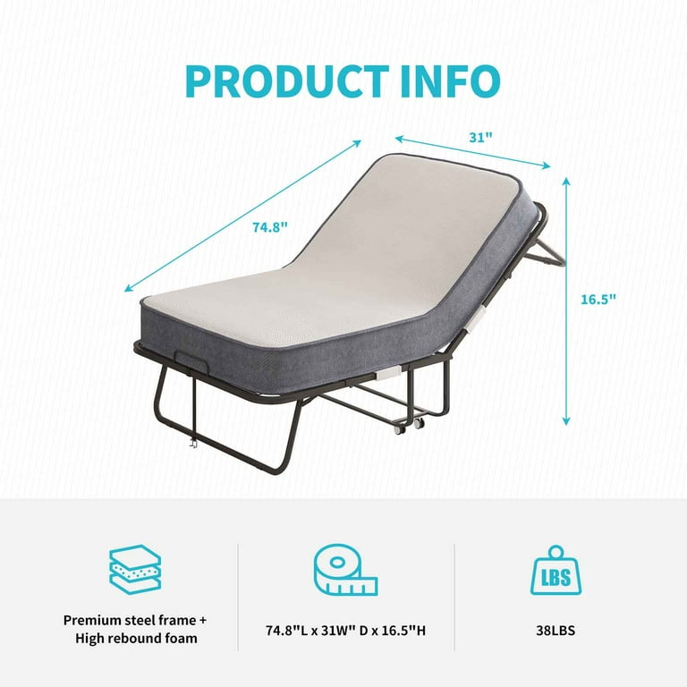 CECER Folding Bed 4 Mattress 75 31 Twin Size Rollaway Foldable Bed with Memory Foam Mattress Metal Guest Bed Dust Cover Not Included Shop Black Friday Deals for 2024 Walmart