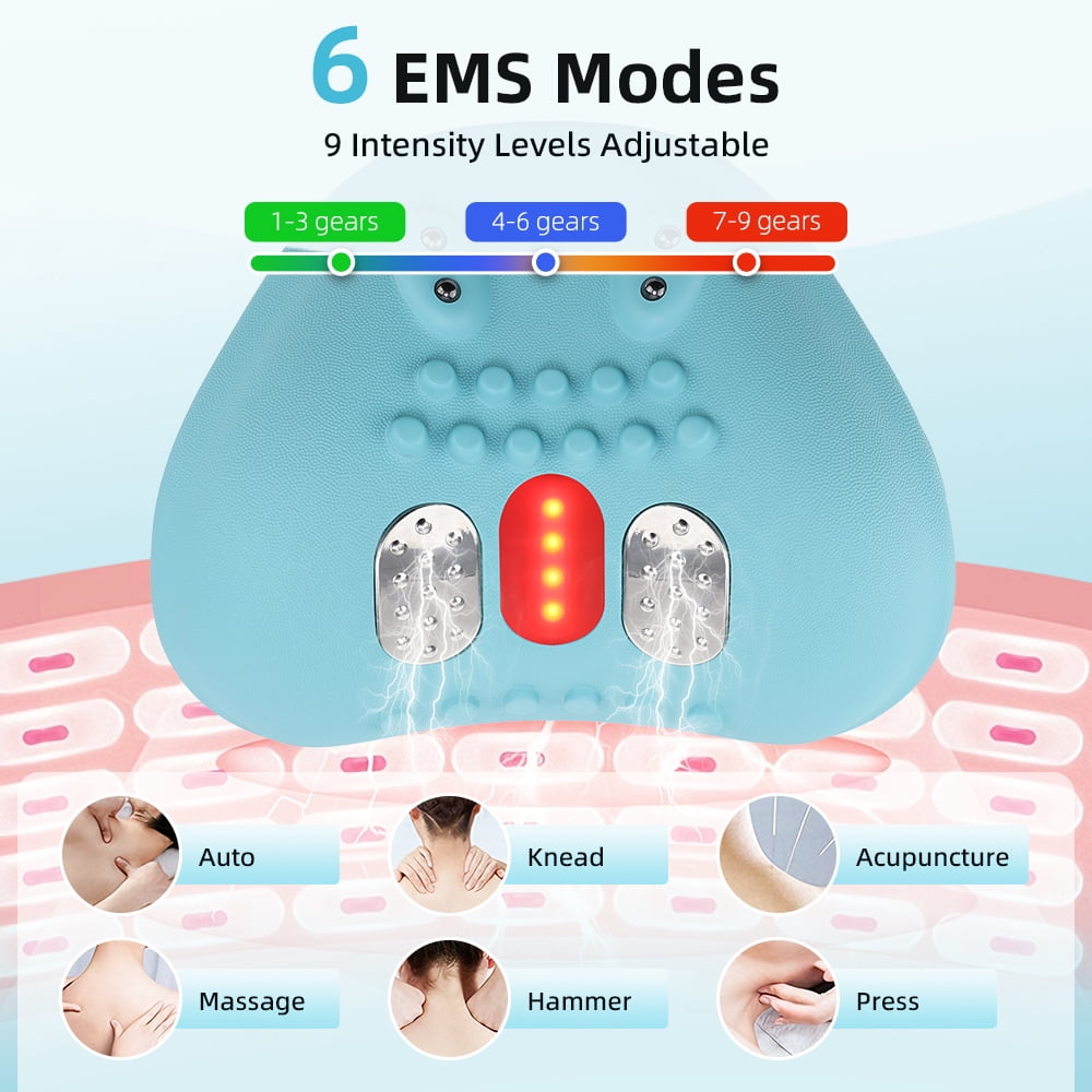 Neck Massager Pillow with Heat, Electric Neck and Shoulder Massager with 6 EMS Massage Modes 9 Adjustable Levels, 4 Vibration Level, Remote Control, Blue