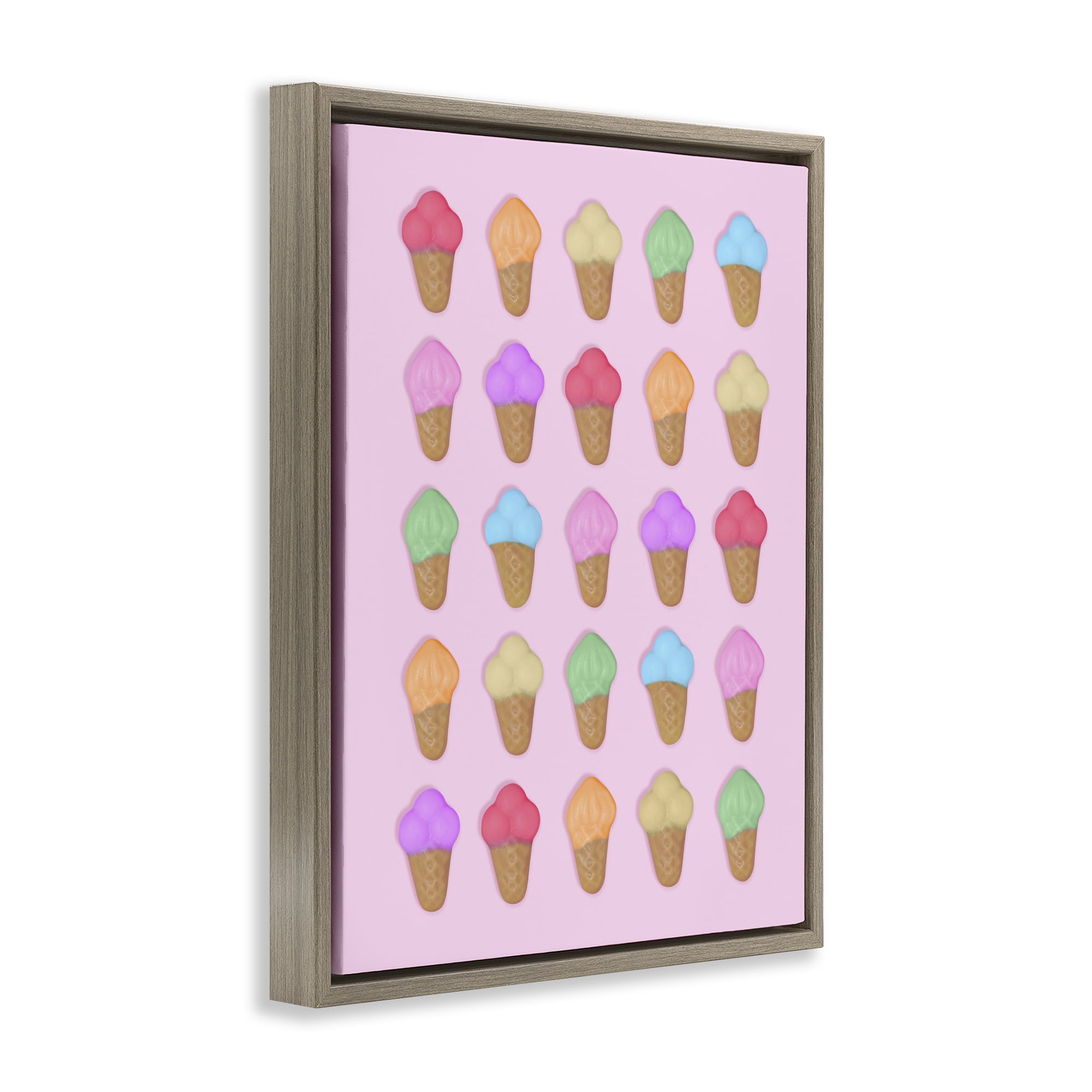 Stupell Industries Ice Cream Shaped Candies Brown Framed Floater Canvas Wall Art, design by LISH Creative