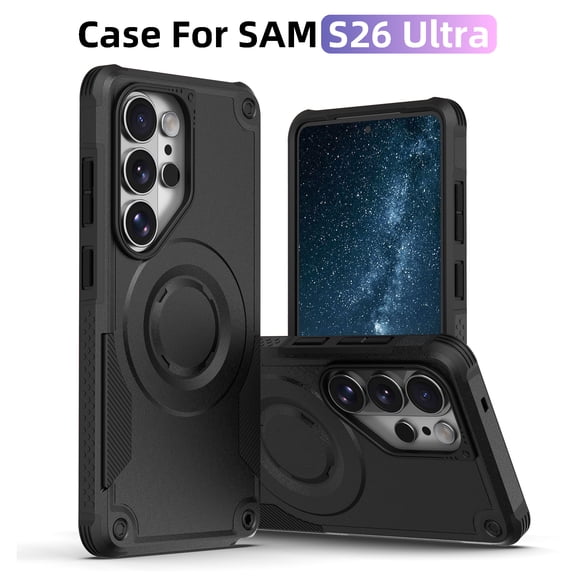 Kimify Rugged Case for Samsung Galaxy S26 Ultra, Magnetic Phone Case Heavy Duty Shockproof Work Phone Case, Dual Layer Anti-Scratch Protective Cover with Built-In Magnetic Ring, Black