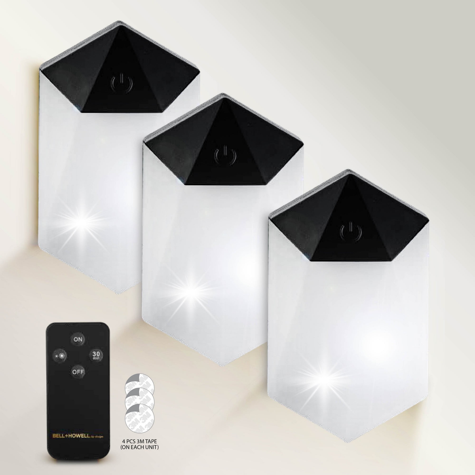 Bell + Howell Diamond Touch Ensemble de 3 Lumières Murales DEL Noires avec Télécommande et Modes de Couleur