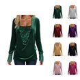 thumbnail image 1 of Hauts Scintillants pour Femmes Printemps 2026 Mode Y2K Manches Longues Col en V Velours Ample Patchwork T-Shirts Tenue Rave, 1 of 8