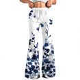 thumbnail image 2 of Women's Fashion Loose Drawstring Waist Floral Print Casual Sports Flared Pants, Elastic Joggers Sweatpants, Stylish Yoga Pants for Women,Blue,2XL, 2 of 8