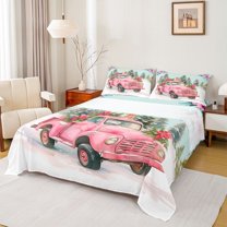 Homewish Pink Truck 4pcs Bed Sheets for Children Teens Girls,Christmas Gingerbread Man King Sheets,Merry Christmas Super Cozy Sheet Set,Ultra Soft Home Decor
