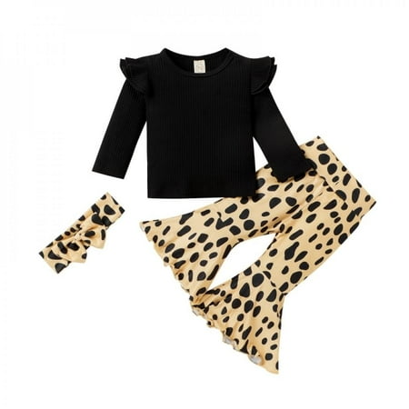 

Kids Baby Girls 3Pcs Outfit Sets Long Sleeve Letter T Shirt Leopard Pants Headband Spring Autumn Clothing