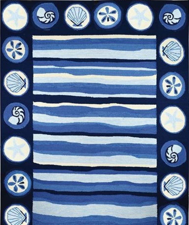 8’ x 10’ Blue and White Coastal Stripes Indoor/Outdoor Area Rug