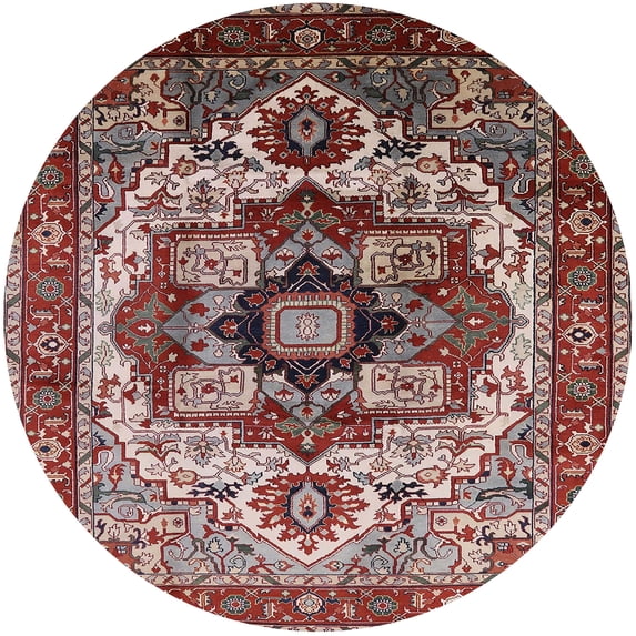 Ahgly Company Indoor Round Mid-Century Modern Saffron Red Oriental Area Rugs, 3' Round