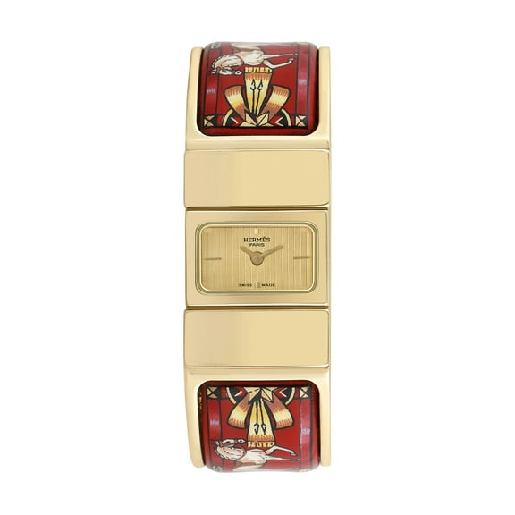 Pre-Owned Hermes Women's Loquet Bangle 30mm X 20mm Gold Plated Stainless Steel Wristwatch
