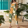 thumbnail image 5 of JULMCOMO Cotton Linen Jumpsuits for Women Pull On Floral Print Scoop Neck Comfy Loose Fit Rompers Tie Strap Vintage Casual Summer Overalls Cyan L, 5 of 7