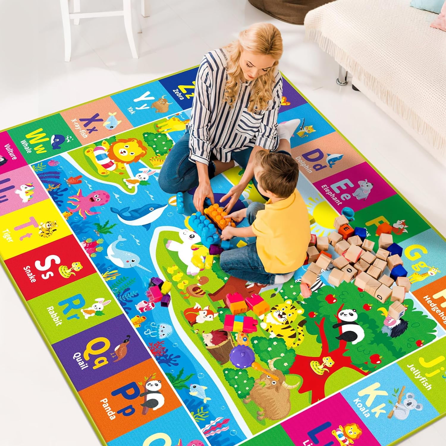 AKASISRUG ABC Kids Rug, Kids Play Mat,Preschool Rugs with Animals, Foldable Floor Mat,59" X 39.4"