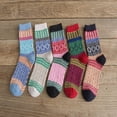 thumbnail image 3 of Gytharion Wool Socks for Women 5 Pairs Vintage Style Thick Knit Thermal Boot Socks Fall Winter Soft Cozy Crew Socks Cute Color Block Warm Cabin Socks, 3 of 3
