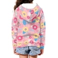 thumbnail image 2 of POLERO Oversized Hoodies for Girls Pink Floral Print Fleece Zip Up Sweatshirts Kids Fashion Casual Outfits Fall Winter Clothes with Pocket 11-13 Years, 2 of 7