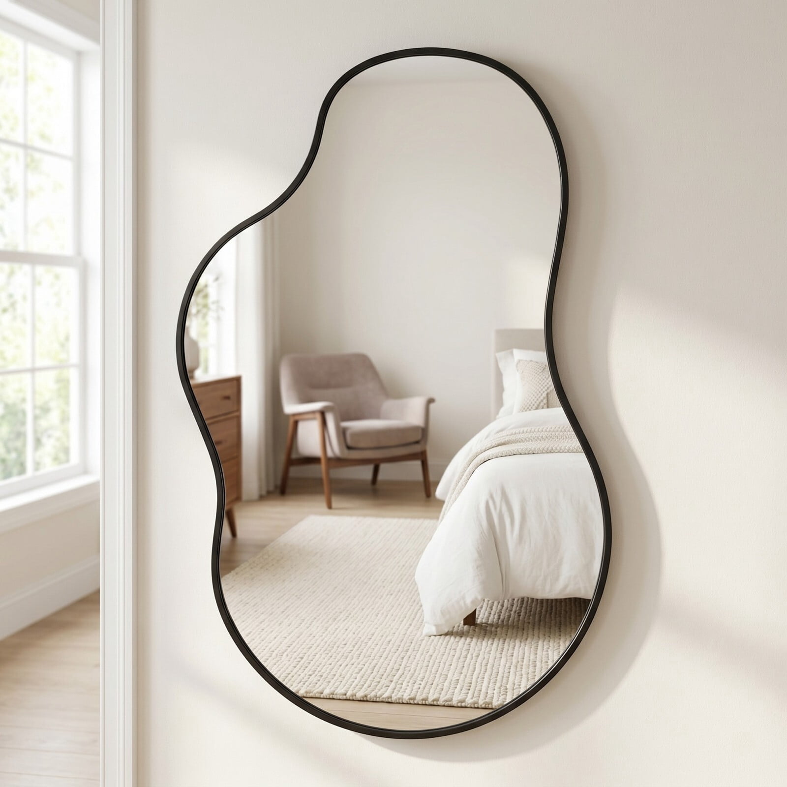 Easy4Home 22"x38" Irregular Bathroom Vanity Wall Mirror,Black